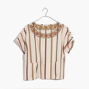 Madewell Embroidered Boxy Top in Rocco Stripe Size S